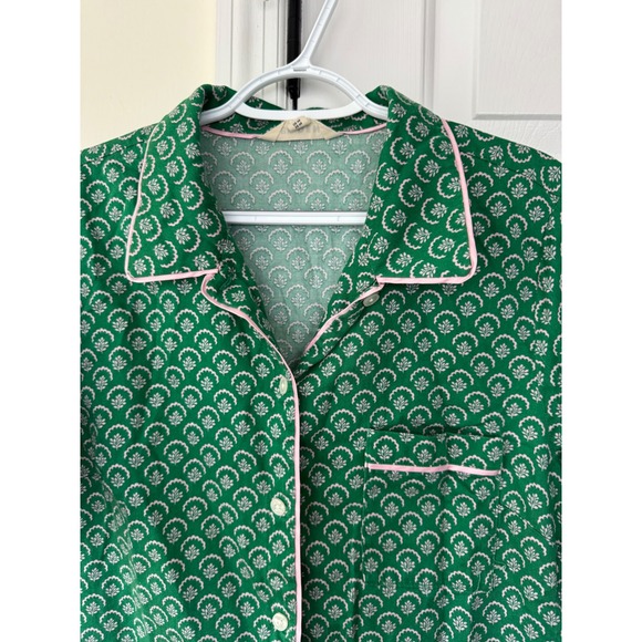 Boden Womens Green Floral Print Cotton Pajama Top Pink Piping Size US 16-18 XL - Picture 3 of 6
